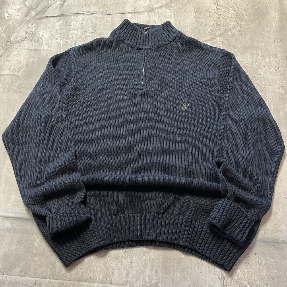 Chaps 1/4 Quarter Zip Pull Over Navy Sweater - Men's XL Blue Y2K Knited